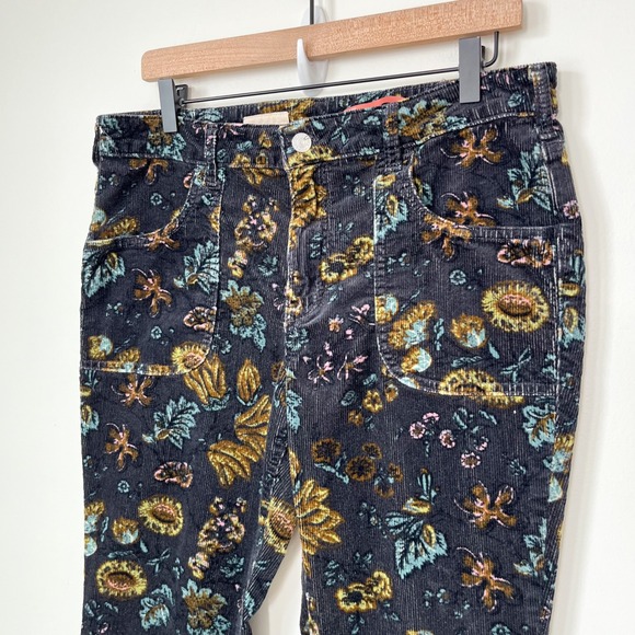 Anthropologie Pilcro The Icon Flare Low Rise Corduroy Jeans Navy Floral Women 31 - Picture 4 of 12